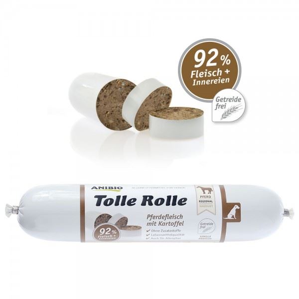 Anibio Tolle Rolle Pferd/HEST 400 g. skærepølse 92% kød